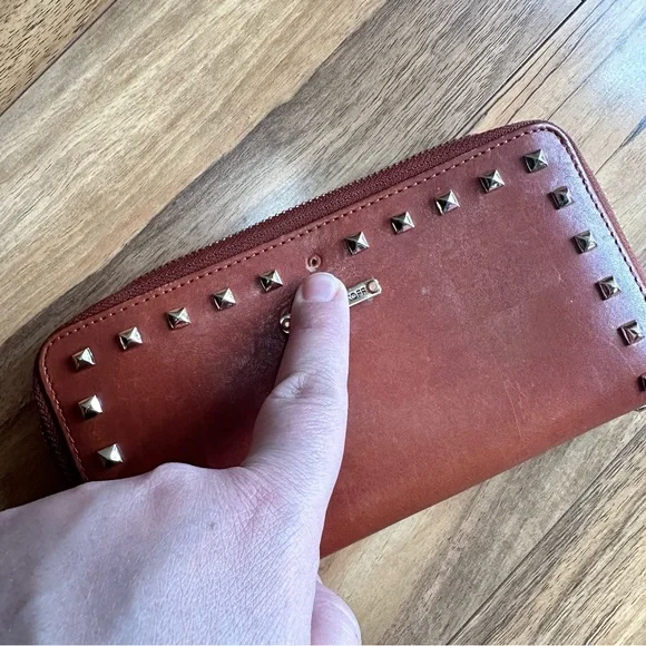 Rebecca Minkoff Brown Leather Wallet, Zippered, Studded, FLAWED - Picture 8 of 8